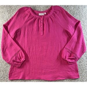 Belle Beach by Kim Gravel Blouse Womens Large Cotton Gauze Pink Shirt *MINT*